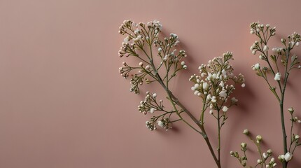Delicate baby's breath sprigs offer a light touch against a soft pink background, perfect for adding a natural accent.