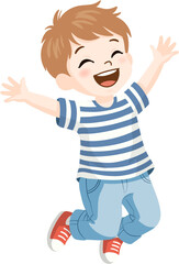 Happy Jumping Boy – Cute Cartoon Illustration of a Joyful Kid in Striped Shirt