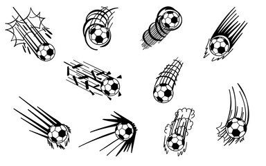 Soccer ball motion effect set element speed line comic style
