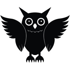 Wide Eyed Owl Silhouette with Open Wings Vector Illustration
