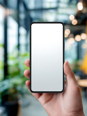 Smartphone Screen Mockup in Hands — Mobile Display with Blurred Natural Background