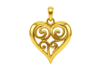 Isolated Golden Heart Pendant with Intricate Filigree Design