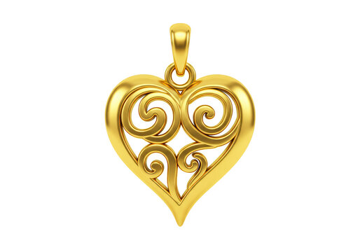 Naklejki Isolated Golden Heart Pendant with Intricate Filigree Design