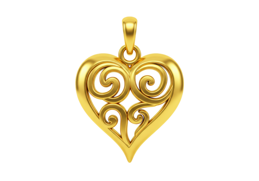 Isolated Golden Heart Pendant with Intricate Filigree Design