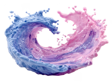 A swirling wave of blue and pink liquid isolated on transparent background