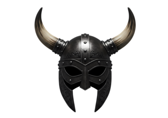 Black Viking Helmet with Horns isolated on transparent baackground