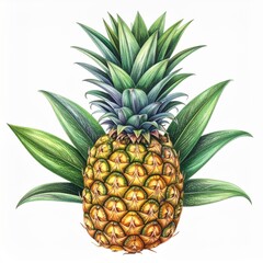 Fototapeta premium Watercolor Painting of a Ripe Pineapple with Green Leaves