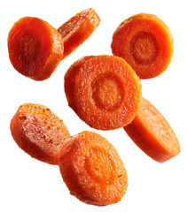 carrot slices falling isolated on transparent background