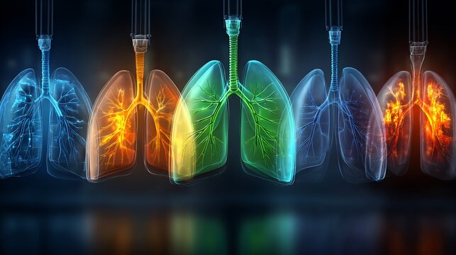 Healthy  Diseased Lungs 3D Medical Illustration. - Powered by Adobe