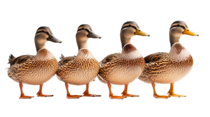 Group of three ducks lined up neatly Transparent background, PNG