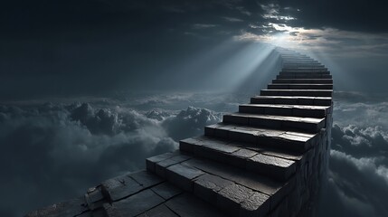 Heavenly Staircase with Clouds, Hope, and Spiritual Ascent.