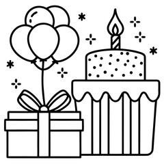Birthday Present Line Art Icon Set