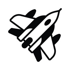 A modern glyph icon of flying passenger jet