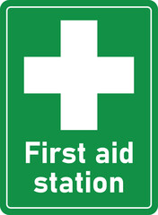 Obraz premium first aid station sign and symbol in green and white