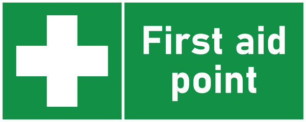 first aid point sign and symbol in green and white horizontal format