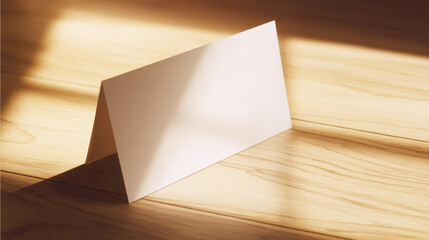 A blank notecard on light wood, embodying simplicity and natural beauty.
