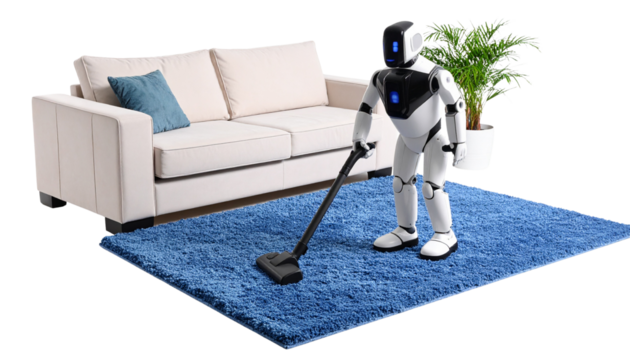 Robot cleaning carpet isolated on transparent background.