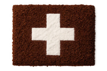 Swiss flag design in brown fuzzy texture, isolated on transparent background.