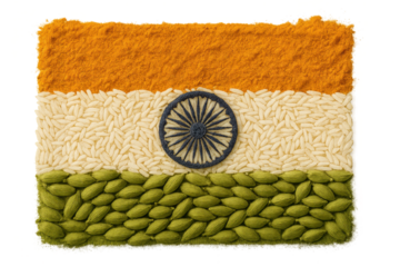 Indian flag crafted from natural spices and grains, isolated on transparent background