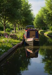 Scenic Canal Boat Holiday Scene with No People and Text Space