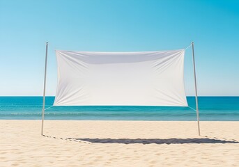 Hyperrealistic Summer Beach Scene with Blank Banner Space and No People