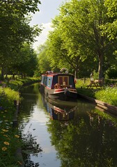 Scenic Canal Boat Holiday Scene with No People and Text Space