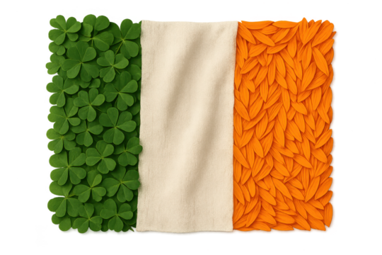 Irish flag creative design with natural elements, transparent background