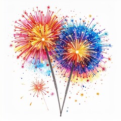 Colorful Fireworks Celebration with Red Blue and Yellow Sparkles