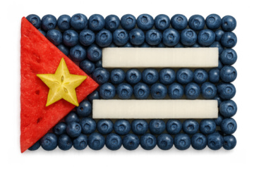 Creative Cuban flag made from fresh fruits, isolated on transparent background