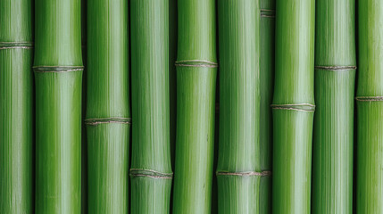 Close-up image of vibrant green bamboo stalks, showing natural texture and segmented joints.