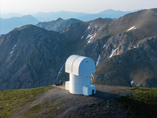 Greece Peloponnese Peninsula Helmos Observatory Drone photos of the Building Built on the Top of...