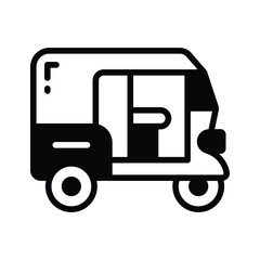 Easy to edit glyph icon of three-wheeled tuk tuk