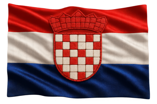 Flag of Croatia waving with textured fabric, isolated on transparent background