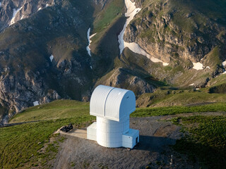 Greece Peloponnese Peninsula Helmos Observatory Drone photos of the Building Built on the Top of...