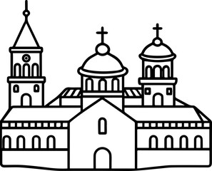 monastery outline vector illustration line art