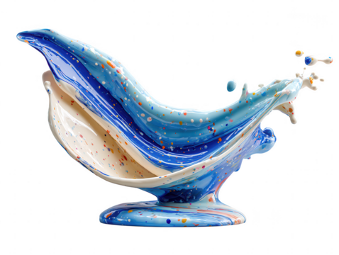 A dynamic splash of blue and white paint isolated on transparent background