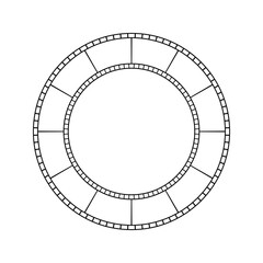 Vector movie tracker for diary and bullet journal. Round small line empty template for tracking movies, series, tv shows. Circular film tipe isolated on white background