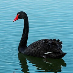 Black Swan Swimming in Lake