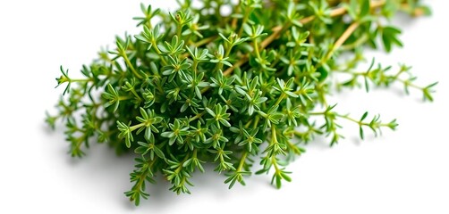 A fragrant bunch of fresh green thyme, isolated on white,  botanical,  recipe