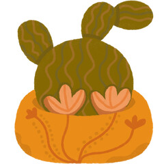 Cute Round Cactus in Decorative Orange Pot with Desertcore Style