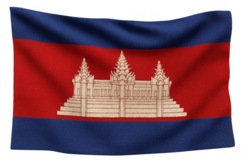 Cambodian flag with Angkor Wat symbol, isolated on transparent background.