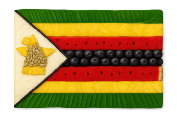 Creative food art depicting the Zimbabwe flag, isolated on transparent background