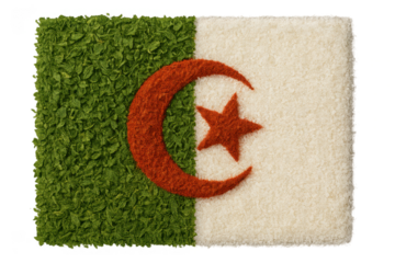 Textured Algerian flag symbol on transparent background, crafted elements.