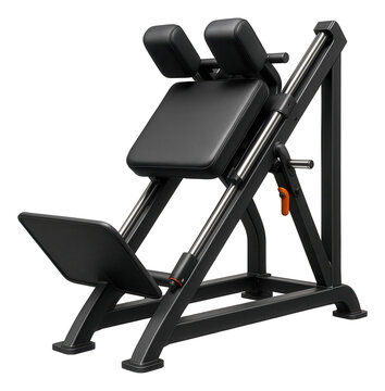 Hack squat machine with shoulder pads and foot platform for quad and glute exercises