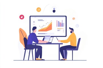 Fototapeta premium Business meeting analyzing growth trends office digital illustration professional environment side view data insights