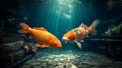 Koi Fish Pond with Underwater, Aquatic Life, and Serenity.