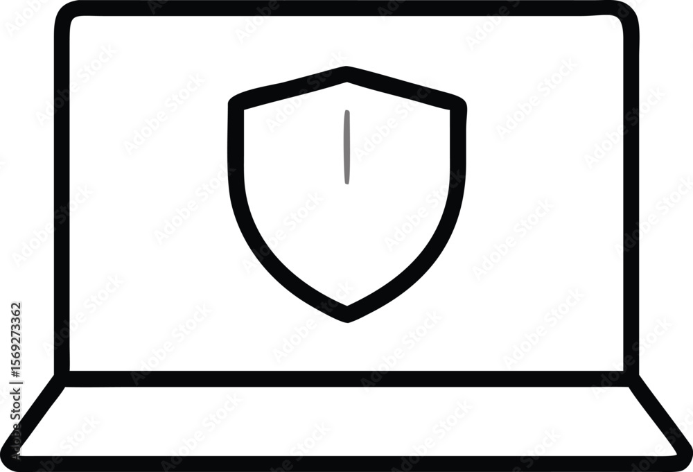 Fototapete Laptop computer screen displaying a digital shield icon symbolizing cybersecurity and data protection