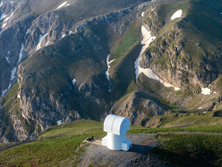 Greece Peloponnese Peninsula Helmos Observatory Drone photos of the Building Built on the Top of the Mountains