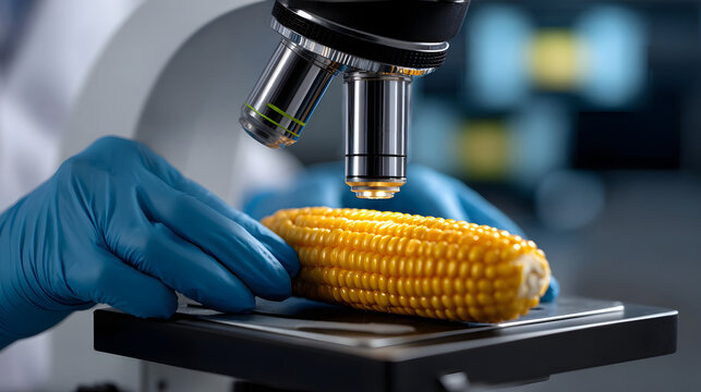 Microscopic examination of corn sample in scientific research laboratory - Powered by Adobe