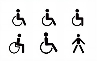 Disability icon set. Containing wheelchair, accessibility, blind, broken leg, disabled, assistance and deafness icons. Solid icon collection. Vector illustration. High quality
